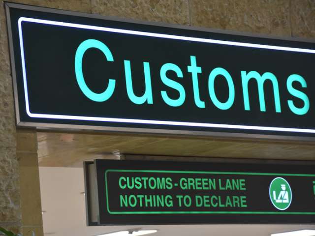 Customs signs at the airport.